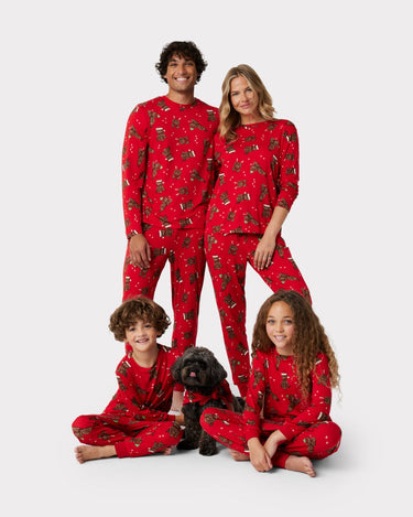 Men's Red & White Christmas Cockapoo Print Long Pyjama Set